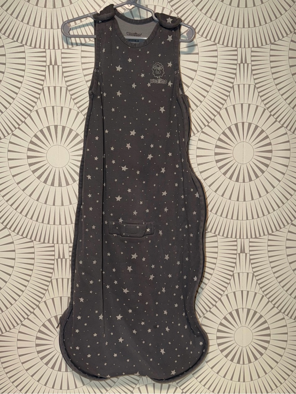 Woolino 4 Season Dark Gray Star Print Baby Sleep Sack 2-24M Merino Wool